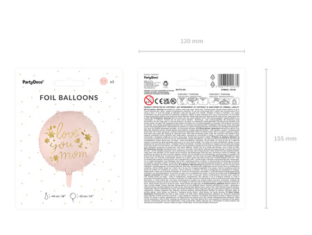 Balon foliowy ''Love you mom'', 45 cm, różowy