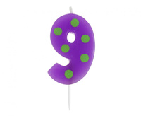 Świeczka cyferka piker Grochy - 9, 6 cm