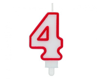 Świeczka cyferka "4", czerwony kontur 7 cm