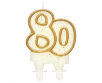Świeczka cyferka "80", złoty kontur