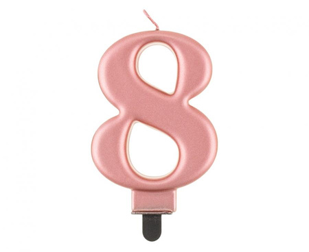 Świeczka cyferka 8, metalik różowo-złota, 8,0 cm