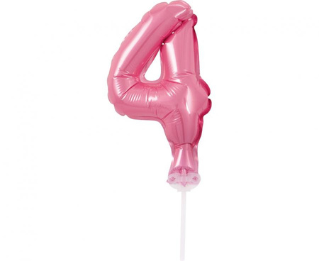 Balon foliowy 13 cm na patyczku "Cyfra 4", różowa