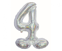 Balon foliowy , Cyfra stojąca 4, holograficzna srebrna, 72 cm
