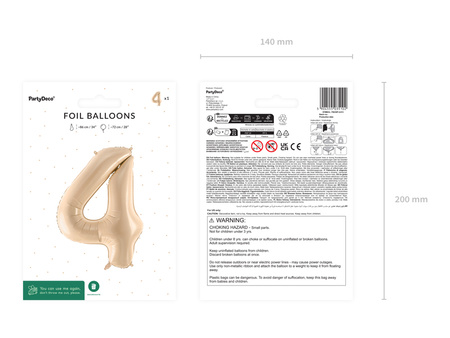 Balon foliowy Cyfra ''4'', 72cm, beż