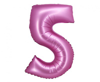 Balon foliowy , Cyfra 5, satynowa różowa, 76 cm