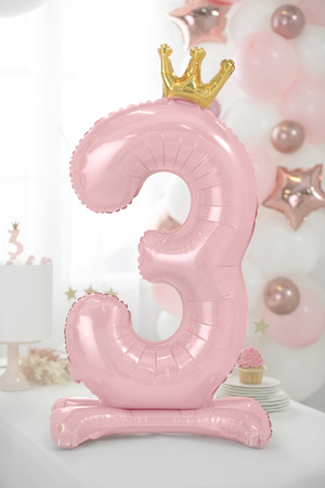 Stojący balon foliowy cyfra ''3'', 84 cm, jasny różowy
