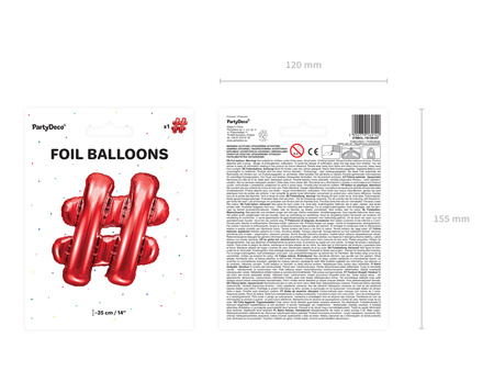 Balon foliowy znak ''#'', 35cm, czerwony