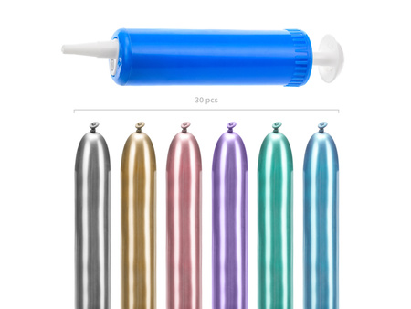 Balony modeliny Glossy 130cm  z pompką, mix (1 op. / 30 szt.)