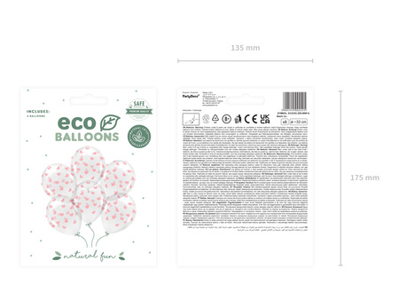 Balony Eco 33 cm, Serca, Crystal Clear (1 op. / 6 szt.)