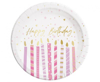 Talerzyki papierowe Birthday Candles, FSC, 23 cm, 8 szt.