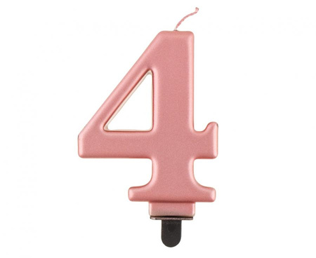 Świeczka cyferka 4, metalik różowo-złota, 8,0 cm