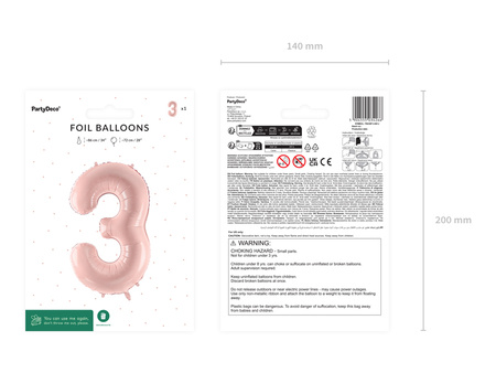 Balon foliowy Cyfra ''3'', 72cm, jasny różowy