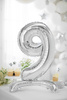 Stojący balon foliowy Cyfra ''9'', 70cm, srebrny