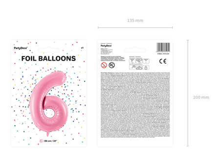 Balon foliowy Cyfra ''6'', 86cm, różowy