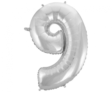 Balon foliowy Cyfra 9, srebrna, 92 cm