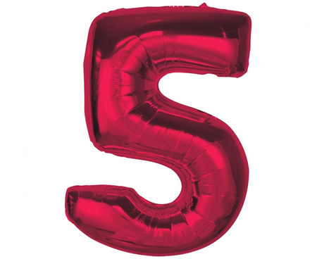 Balon foliowy Smart, cyfra 5, czerwona, 92 cm