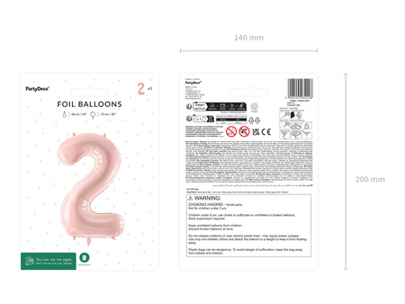 Balon foliowy Cyfra ''2'', 72cm, jasny różowy