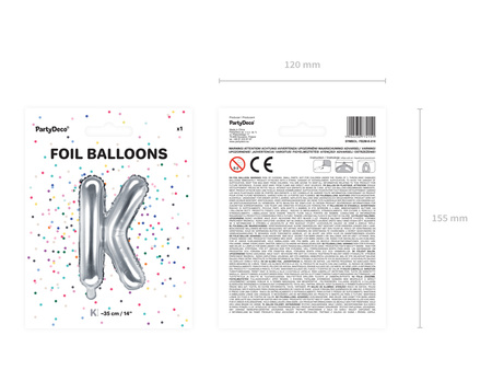 Balon foliowy Litera ''K'', 35cm, srebrny