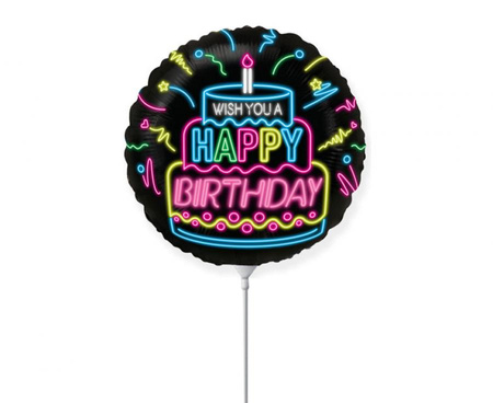 Balon foliowy 9" - "Happy Birthday" NEON