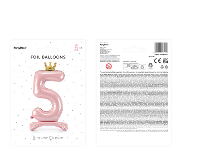 Stojący balon foliowy cyfra ''5'', 84 cm, jasny różowy