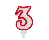 Świeczka cyferka "3", czerwony kontur 7 cm