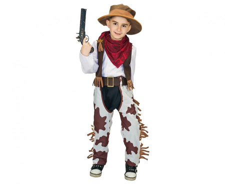 Zestaw dla dzieci Kowboj (kamizelka, spodnie, szalik, czapka, pasek), rozm. 110/120 cm