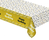 Obrus foliowy "Happy Birthday" złoty, 137x183 cm