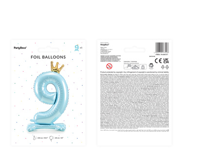Stojący balon foliowy cyfra ''9'', 84 cm, błękit