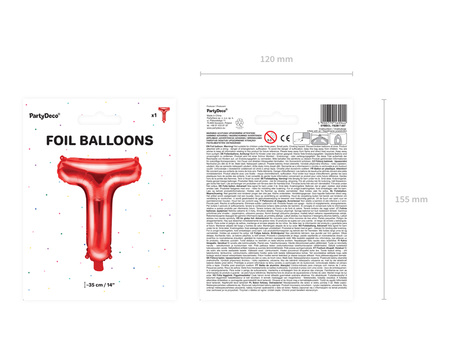 Balon foliowy Litera ''T'', 35cm, czerwony