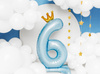 Stojący balon foliowy cyfra ''6'', 84 cm, błękit