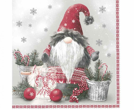 Serwetki papierowe Scandinavian Gnome with Candy Canes, 33x33 cm, 20 szt.