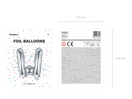 Balon foliowy Litera ''W'', 35cm, srebrny