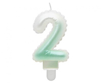 cyferka 2, ombre, perłowa biało-zielona, 7 cm