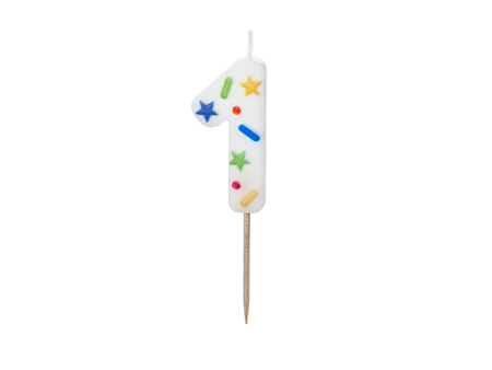 Świeczka urodzinowa Cyfra ''1'', biała konfetti, 5.5cm