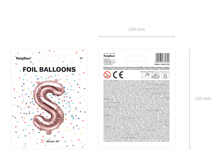 Balon foliowy Litera ''S'', 35cm, różowe złoto