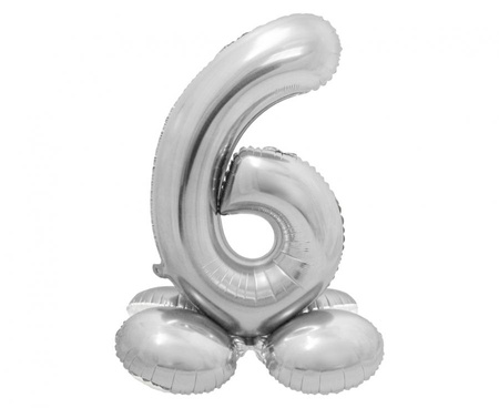 Balon foliowy Smart, Cyfra stojąca 6, srebrna, 72 cm