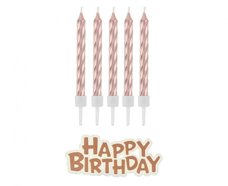 Świeczki urodzinowe Happy Birthday, różowo-złote, 16 szt.