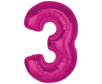 Balon foliowy Smart, cyfra 3, różowa, 92 cm