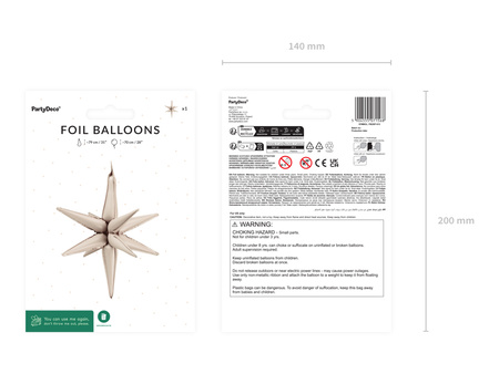Balon foliowy Gwiazda 3D, 70cm, beż