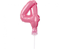 Balon foliowy 13 cm na patyczku "Cyfra 4", różowa