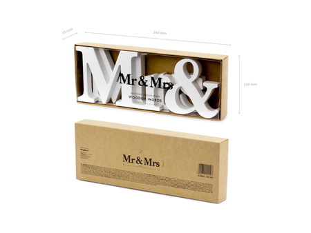 Drewniany napis Mr & Mrs, biały, 50x9,5cm