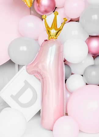 Balon foliowy Cyfra '1', 37x100 cm, jasny różowy
