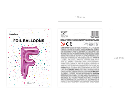 Balon foliowy Litera ''F'', 35cm, ciemny różowy