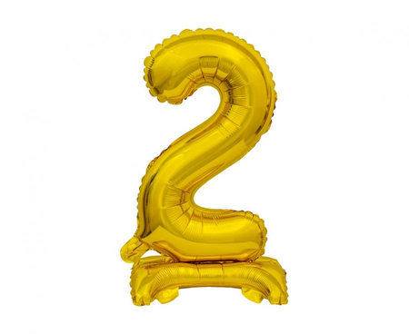Balon foliowy Cyfra stojąca 2, złota, 38 cm