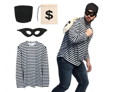 Zestaw dla dorosłych Rabuś ( koszulka, czapka, opaska na oczy, torba), rozm. L/XL