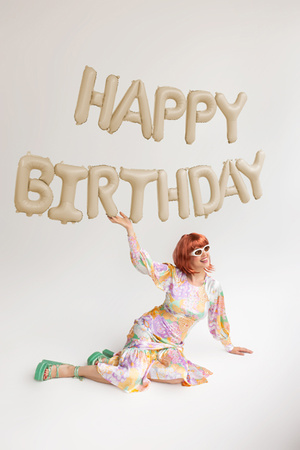 Balon foliowy Happy Birthday, 340x35cm, beż