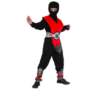Zestaw Czerwony Ninja (koszula, kaptur, spodnie, ochraniacz, pas, ochraniacze na ręce i nogi), rozm. 120/130 cm
