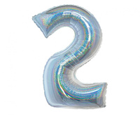 Balon foliowy , Cyfra 2, holograficzna srebrna, 76 cm