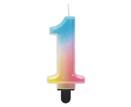 Świeczka cyferka 1, ombre, pastelowa, 8 cm