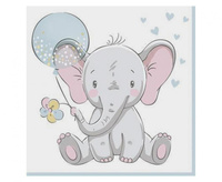 Serwetki Baby Elephant with Blue Ballon, 33x33 cm, 20 szt.